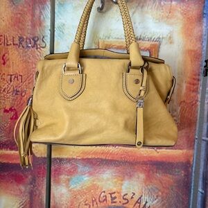 Cole Haan Mustard Yellow Leather Braided-Handle Satchel